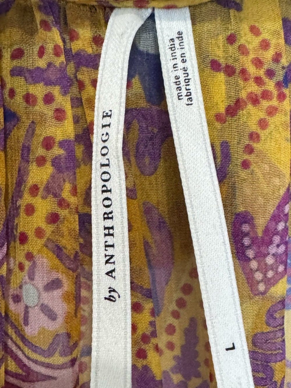 Anthropologie Marias Floral Printed Chiffon Maxi Dress Size L Yellow Purple - Picture 6 of 11